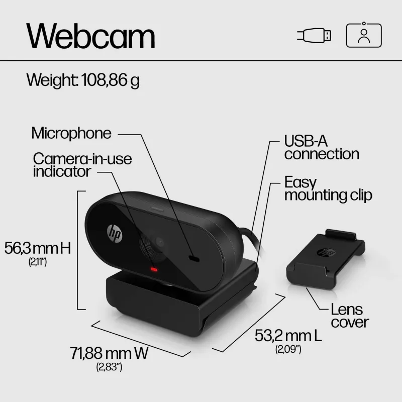 HP 320 FHD Webcam – internetinė kamera, 1920 x 1080 pikselių, Full HD, 30 kadrų/s, USB, juoda
