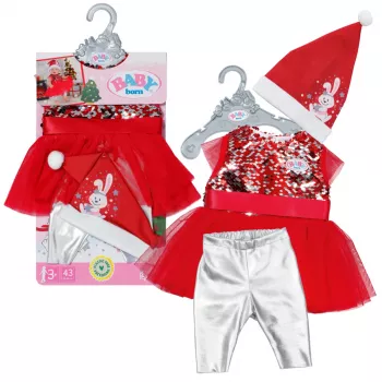 Kalėdinė suknelė lėlei ZAPF BABY born Xmas Dress 43 cm, tekstilė, įvairiaspalvė, sulankstoma, 3–12 metų