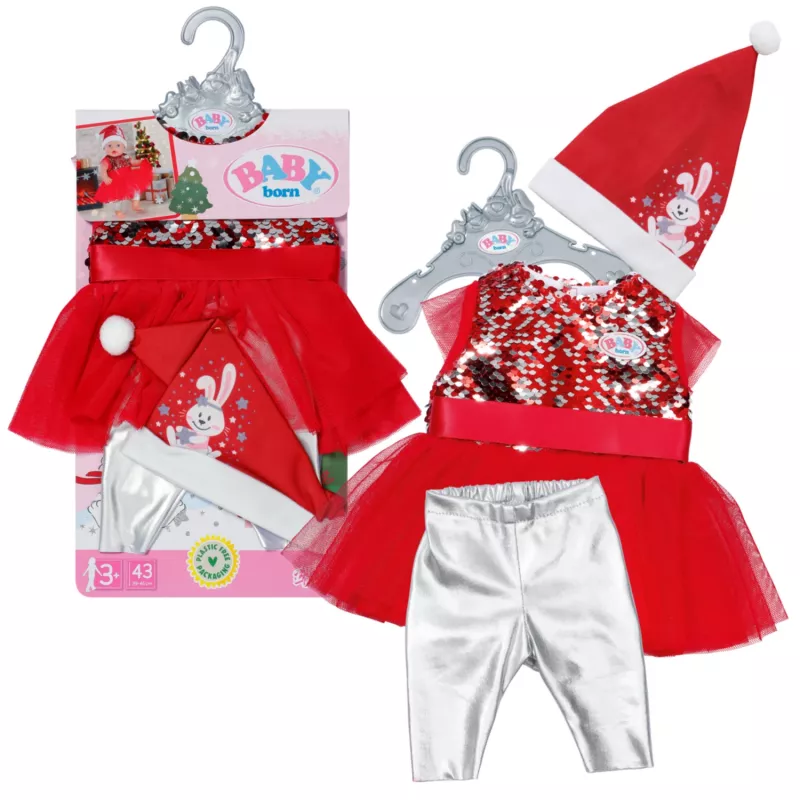 Kalėdinė suknelė lėlei ZAPF BABY born Xmas Dress 43 cm, tekstilė, įvairiaspalvė, sulankstoma, 3–12 metų