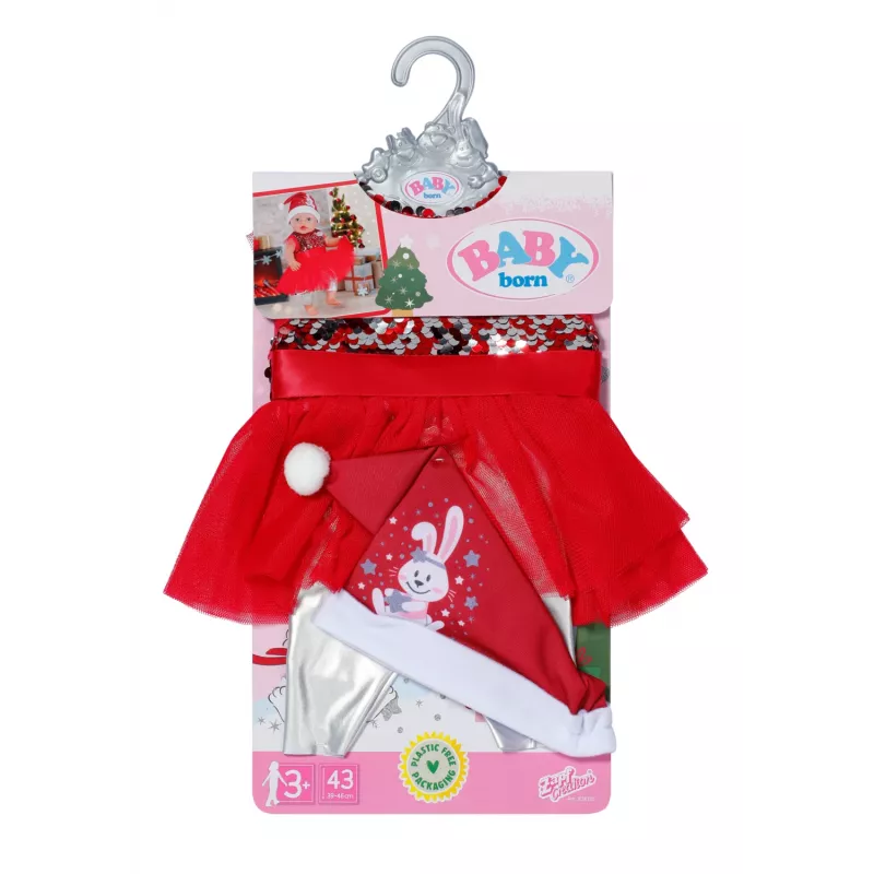 Kalėdinė suknelė lėlei ZAPF BABY born Xmas Dress 43 cm, tekstilė, įvairiaspalvė, sulankstoma, 3–12 metų