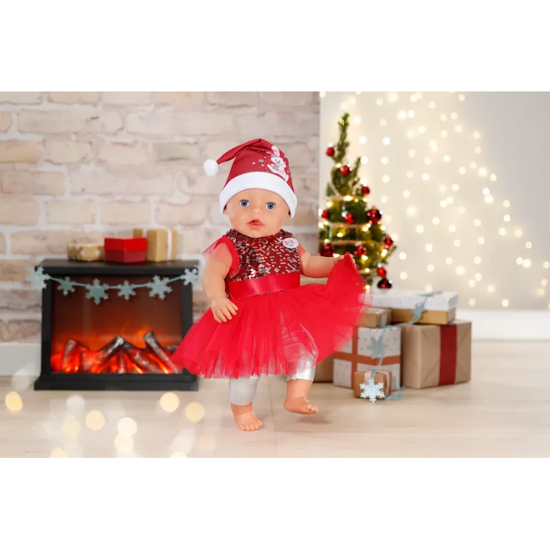 Kalėdinė suknelė lėlei ZAPF BABY born Xmas Dress 43 cm, tekstilė, įvairiaspalvė, sulankstoma, 3–12 metų