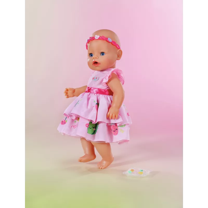 Suknelė lėlei ZAPF BABY born su segtukais ir galvos juostele, 43 cm, įvairiaspalvė
