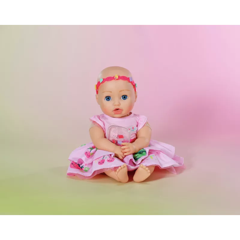 Suknelė lėlei ZAPF BABY born su segtukais ir galvos juostele, 43 cm, įvairiaspalvė