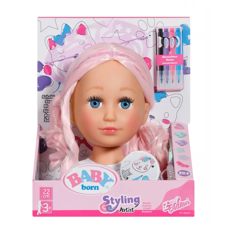 BABY born Styling Head Artist – makiažo ir šukuosenų galva lėlei