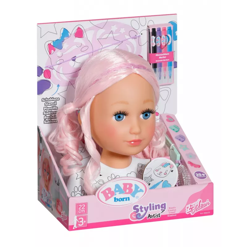 BABY born Styling Head Artist – makiažo ir šukuosenų galva lėlei