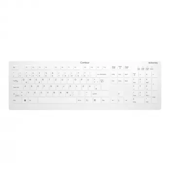 Contour Design Active Key Contour QuickClean medicininė klaviatūra su nuimamu dangteliu, pilno dydžio, belaidė, balta, Vokietijos išdėstymas C8112