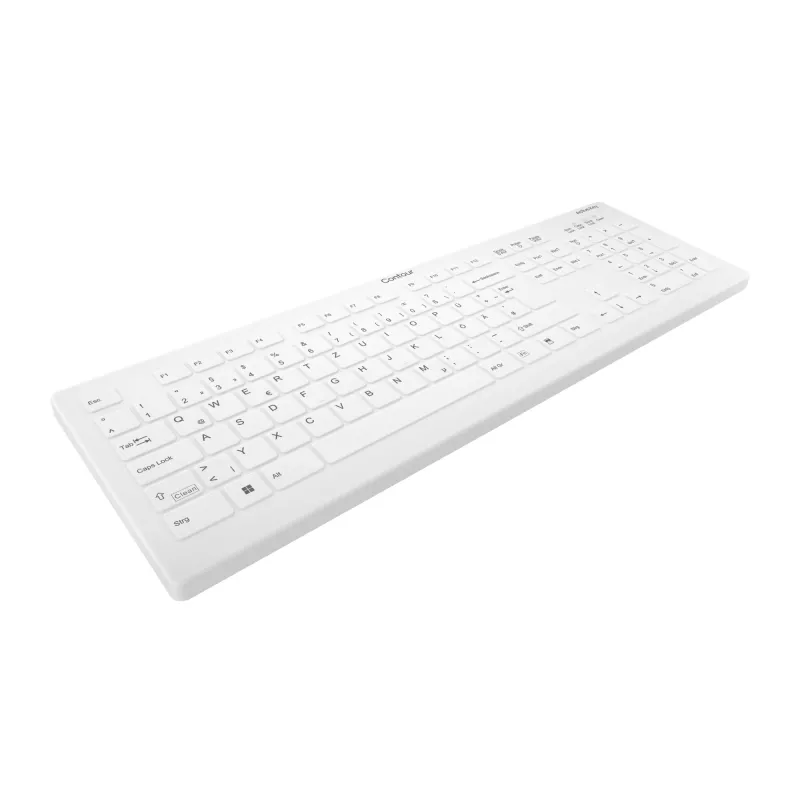 Contour Design Active Key Contour QuickClean medicininė klaviatūra su nuimamu dangteliu, pilno dydžio, belaidė, balta, Vokietijos išdėstymas C8112