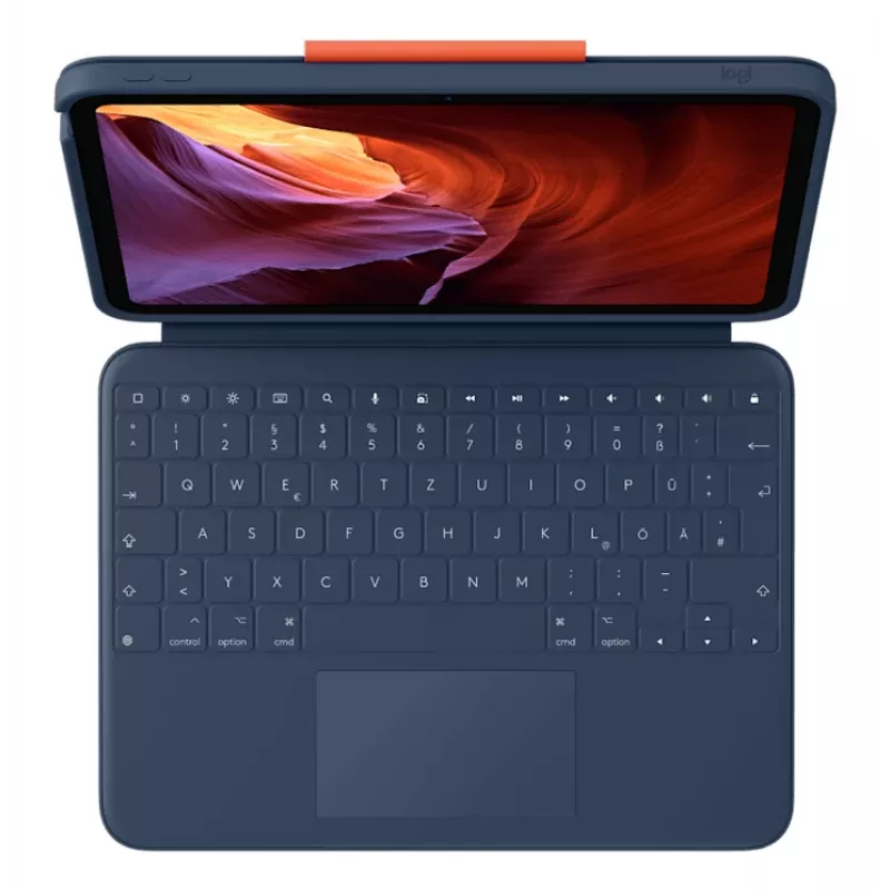 Klaviatūros dėklas Logitech Rugged Combo 4 Touch QWERTZ vokiškas Smart Connector mėlynas iPad 10 kartai (A16) Trackpad Dock 256×195×20 mm