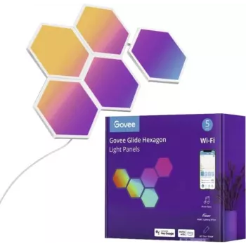 LED šviesos plokštės Govee B6061 5 vnt. RGB spalvų keitimas – modulinė dekoratyvinė sieninė apšvietimo sistema