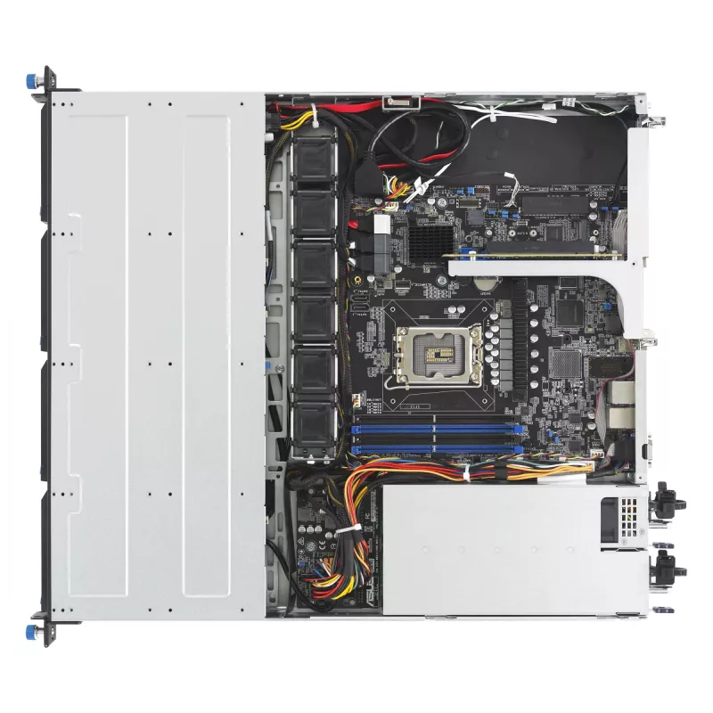 Rack serveris ASUS RS300-E12-RS4, 1U, Intel C262, LGA1700, Xeon E-2400, 4x karštai keičiami 3,5 colio lėktuvai, 450W maitinimo šaltinis, DDR5 UDIMM iki 128 GB