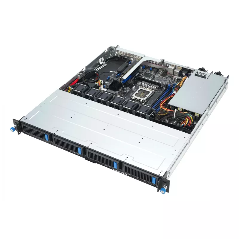 Rack serveris ASUS RS300-E12-RS4, 1U, Intel C262, LGA1700, Xeon E-2400, 4x karštai keičiami 3,5 colio lėktuvai, 450W maitinimo šaltinis, DDR5 UDIMM iki 128 GB