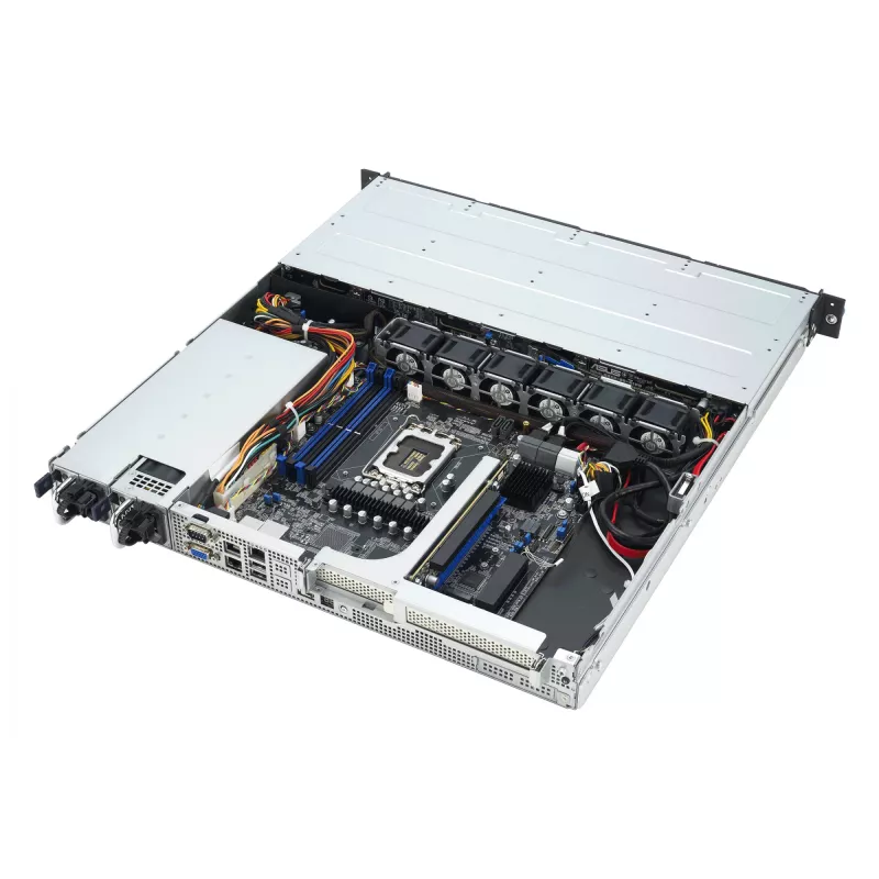 Rack serveris ASUS RS300-E12-RS4, 1U, Intel C262, LGA1700, Xeon E-2400, 4x karštai keičiami 3,5 colio lėktuvai, 450W maitinimo šaltinis, DDR5 UDIMM iki 128 GB