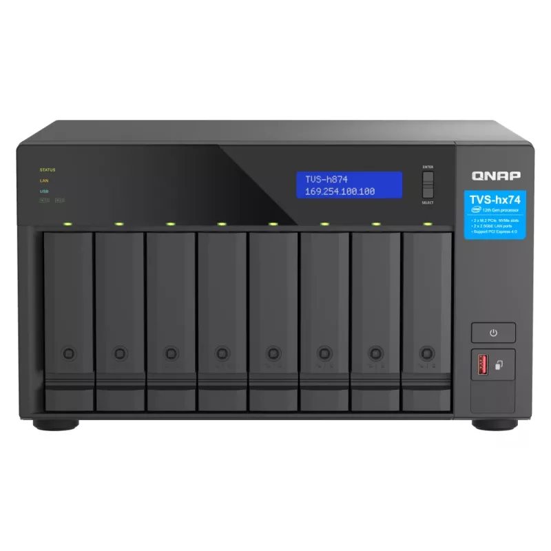 QNAP TVS-h874X NAS bokštinis Intel® Core™ i9 64 GB DDR4 0 TB QuTS hero Juoda
