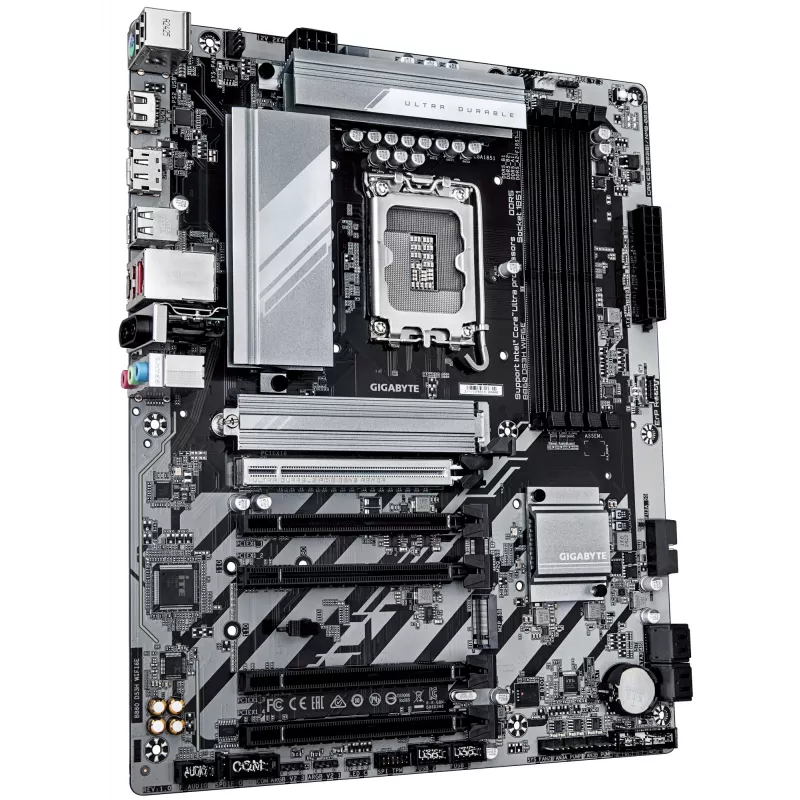 GIGABYTE B860 DS3H WIFI6E pagrindinė plokštė – Intel Core Ultra serijos procesoriams, 8+1+2+2 fazių VRM, iki 9066MHz DDR5, 1xPCIe 5.0 + 1xPCIe 4.0 M.2, 2.5GbE LAN, WIFI 6E, USB 3.2 Gen 2x2