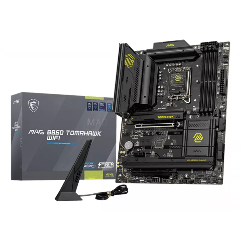 Pagrindinė plokštė MSI MAG B860 TOMAHAWK WIFI – Intel B860, LGA 1851, ATX, DDR5, 4x DIMM, 3x M.2, Wi‑Fi 7, 5GbE