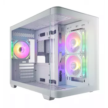 Korpusas FSP S380-WA Mini Tower baltas ARGB, Micro-ATX, Mini-ITX, temperuotas stiklas