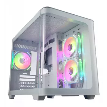 Korpusas FSP S380-WA Mini Tower baltas ARGB, Micro-ATX, Mini-ITX, temperuotas stiklas