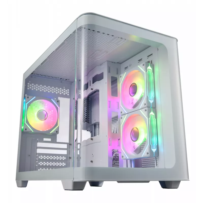 Korpusas FSP S380-WA Mini Tower baltas ARGB, Micro-ATX, Mini-ITX, temperuotas stiklas