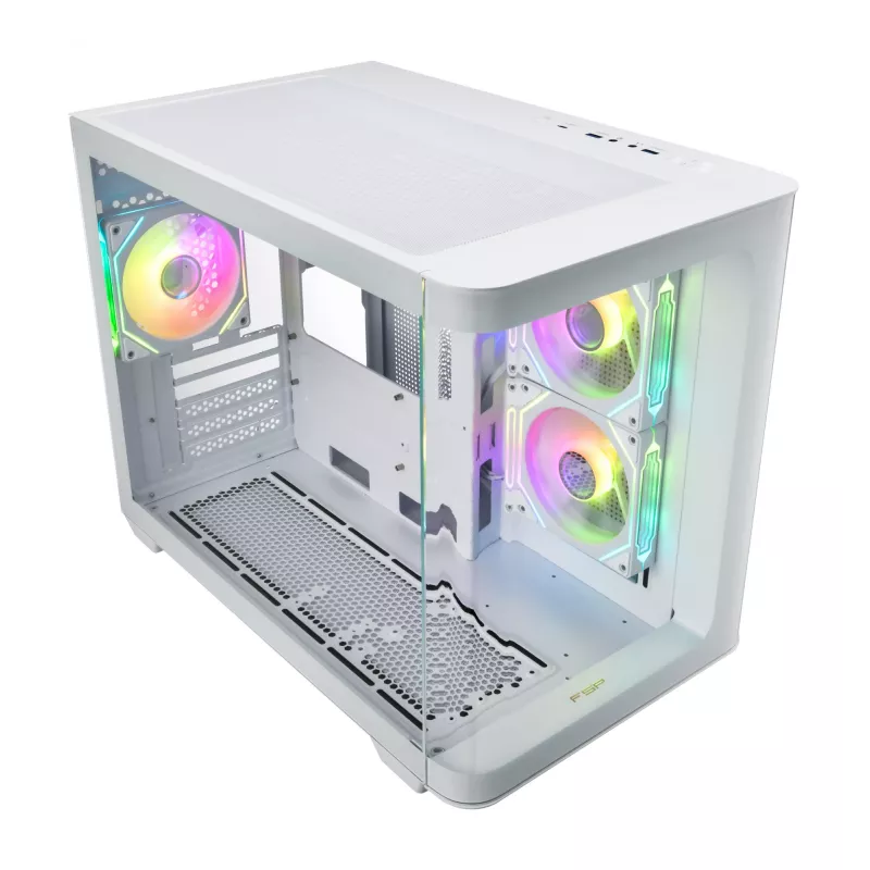 Korpusas FSP S380-WA Mini Tower baltas ARGB, Micro-ATX, Mini-ITX, temperuotas stiklas
