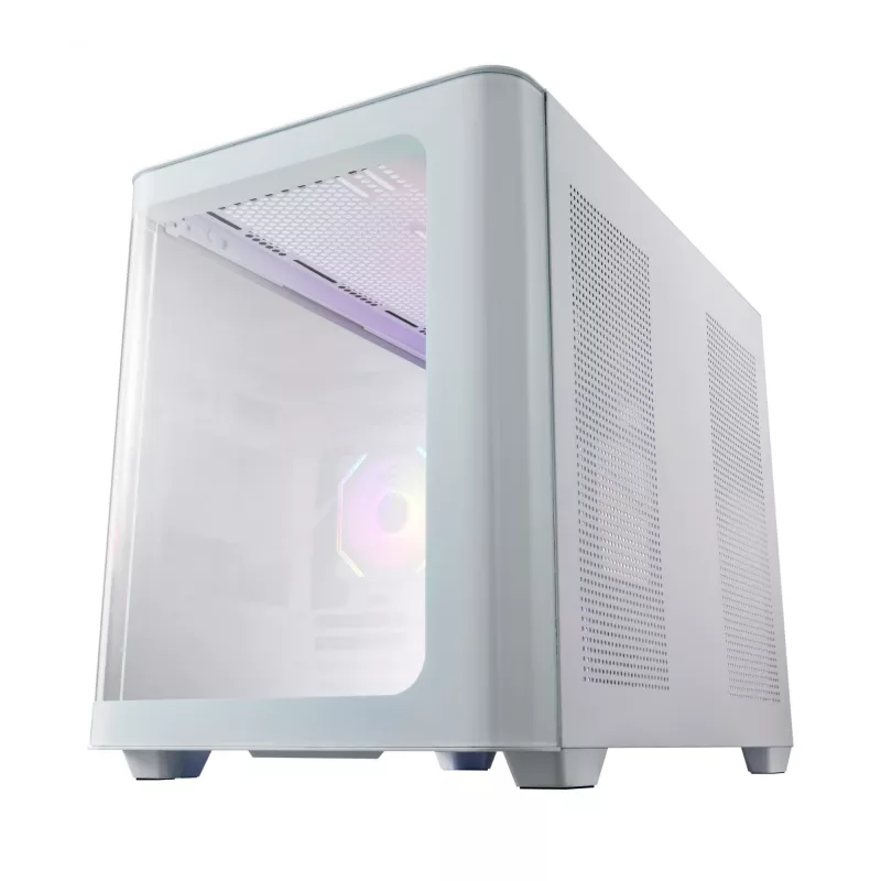 Korpusas FSP S380-WA Mini Tower baltas ARGB, Micro-ATX, Mini-ITX, temperuotas stiklas