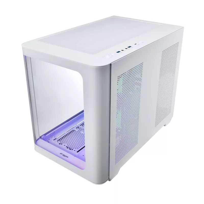 Korpusas FSP S380-WA Mini Tower baltas ARGB, Micro-ATX, Mini-ITX, temperuotas stiklas