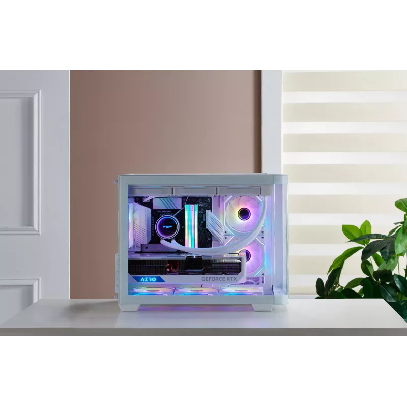Korpusas FSP S380-WA Mini Tower baltas ARGB, Micro-ATX, Mini-ITX, temperuotas stiklas