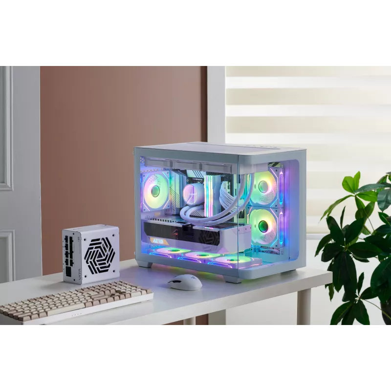 Korpusas FSP S380-WA Mini Tower baltas ARGB, Micro-ATX, Mini-ITX, temperuotas stiklas