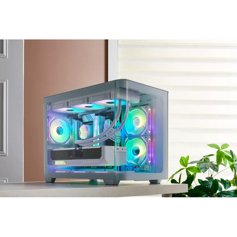 Korpusas FSP S380-WA Mini Tower baltas ARGB, Micro-ATX, Mini-ITX, temperuotas stiklas