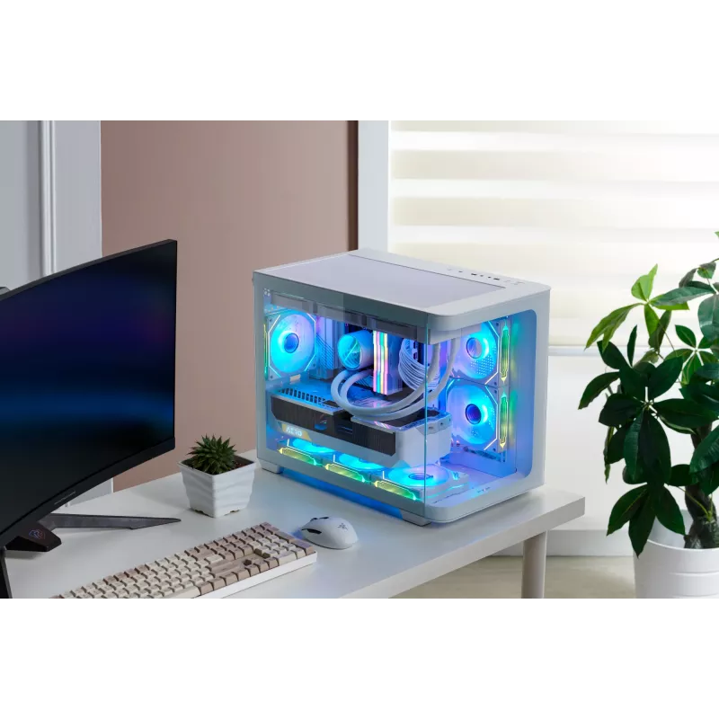 Korpusas FSP S380-WA Mini Tower baltas ARGB, Micro-ATX, Mini-ITX, temperuotas stiklas