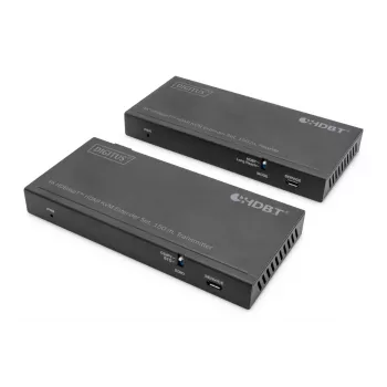 DIGITUS HDBaseT KVM Extender rinkinys. 150 m 4K/60Hz. USB 2.0. PoC. IR. juoda