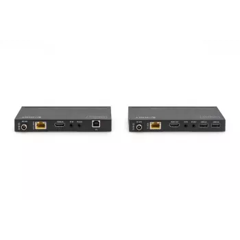 DIGITUS HDBaseT KVM Extender rinkinys. 150 m 4K/60Hz. USB 2.0. PoC. IR. juoda