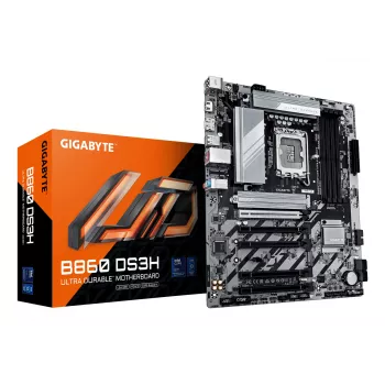 GIGABYTE B860 DS3H pagrindinė plokštė – palaiko Intel Core Ultra procesorius, 8+1+2+2 fazių VRM, iki 9066MHz DDR5, 1xPCIe 5.0 + 1xPCIe 4.0 M.2, 2.5 GbE LAN, USB 3.2 Gen 2x2
