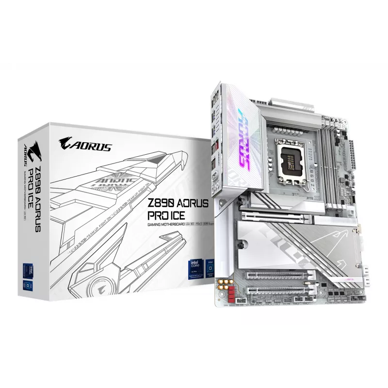 Motininė plokštė GIGABYTE Z890 AORUS PRO ICE — Intel Z890, LGA 1851, ATX, DDR5, 4x DIMM, 4x M.2, 2.5Gb LAN, Wi‑Fi