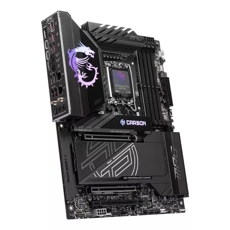 Motininė plokštė MSI MPG Z890 CARBON WIFI ATX — Intel LGA1851, Z890, DDR5, 4x DIMM, 5x M.2, Wi‑Fi 7, 2.5Gb LAN