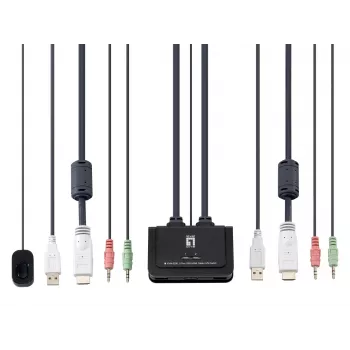 LevelOne 2 prievadų USB HDMI KVM jungiklis, 1920 x 1200 pikselių, juoda, pilka