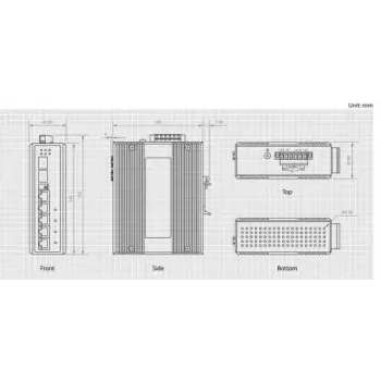 LevelOne IES-0600 pramoninis 6 prievadų Gigabit jungiklis su 1 x SFP, 1 x SFP/RJ45 Combo, -40°C iki 75°C, DIN bėgelis