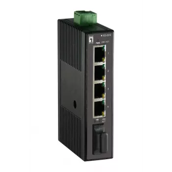 LevelOne IES-0510 5 prievadų Fast Ethernet pramoninis jungiklis su 1x SC daugiamodžiu šviesolaidžiu, DIN bėgelis, -20°C iki 70°C