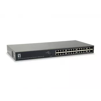 LevelOne TURING 26 prievadų „Web Smart“ Gigabit PoE jungiklis, 24 PoE išėjimai, 2 x SFP/RJ45 kombinuoti, 185 W, 802.3at/af PoE