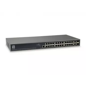 LevelOne TURING 26 prievadų L3 Lite valdomas Gigabit PoE jungiklis, 24 PoE išėjimai, 370W, 2 x SFP/RJ45 Combo