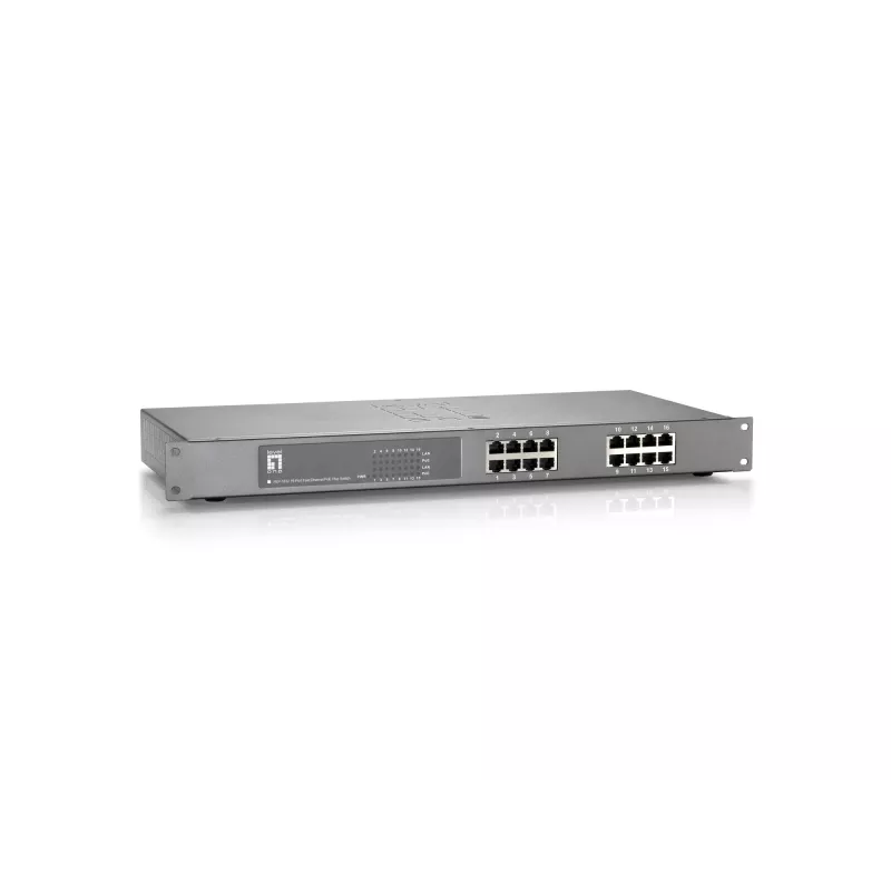 LevelOne 16 prievadų Fast Ethernet PoE jungiklis, 802.3at/af PoE, 120W