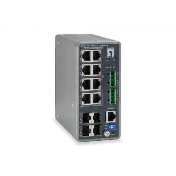 LevelOne IGP-1271 TURING 12 prievadų L3 Lite valdomas pramoninis gigabaitinis jungiklis, 8 PoE išėjimai, 240W, 802.3at/af PoE, 4 x SFP, -40°C iki 75°C