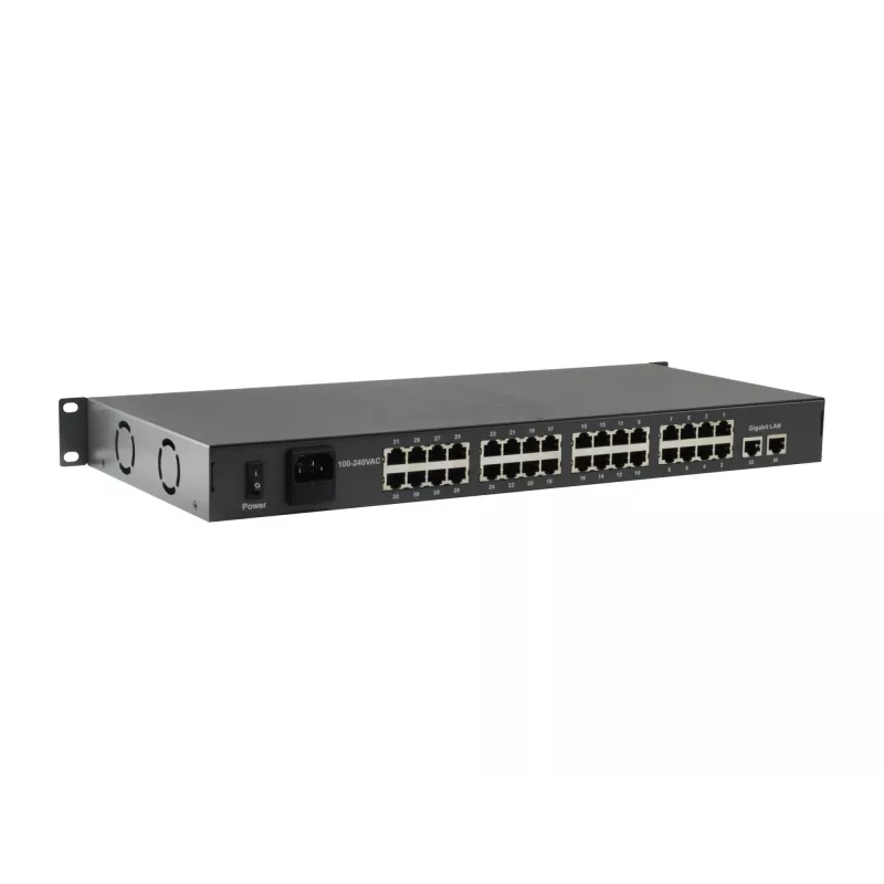 LevelOne 34 prievadų Fast Ethernet PoE komutatorius, 802.3at/af PoE, 32 PoE išėjimai, 2 x Gigabit RJ45, 630 W