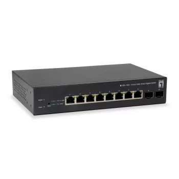 LevelOne 10 prievadų valdomas Gigabit PoE jungiklis, 8 PoE išėjimai, 2 x Gigabit SFP, 70 W
