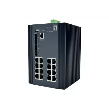 LevelOne IGU-2071 20 prievadų L2 Plus valdomas pramoninis gigabaitinis tinklo jungiklis, 16x 1GbE RJ45, 4x 1/2.5GbE SFP, DIN bėgis, -40°C iki 80°C