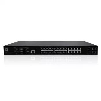 Valdomas L2 PoE+ tinklo jungiklis LevelOne GEP-2861, 24x Gigabit PoE+ + 4x SFP, 390W, 1U