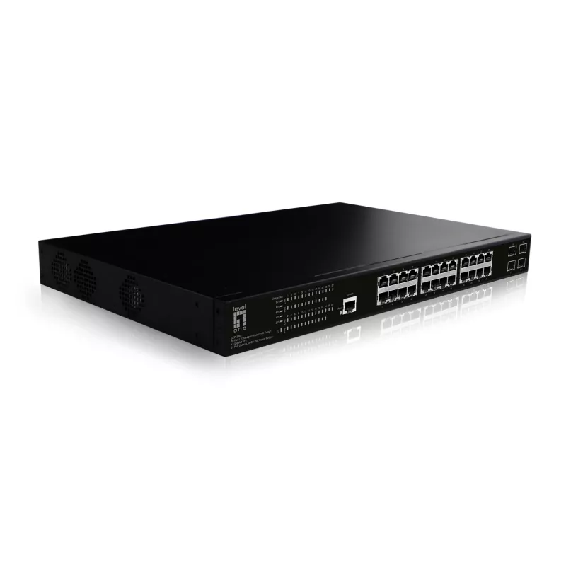 Valdomas L2 PoE+ tinklo jungiklis LevelOne GEP-2861, 24x Gigabit PoE+ + 4x SFP, 390W, 1U