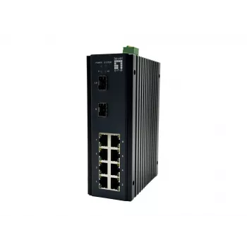 LevelOne IGU-1071 10 prievadų L2 Plus valdomas pramoninis gigabitinis jungiklis, 8x 1GbE RJ45, 2x 1/2.5GbE SFP, DIN bėgelis, -40°C iki 75°C