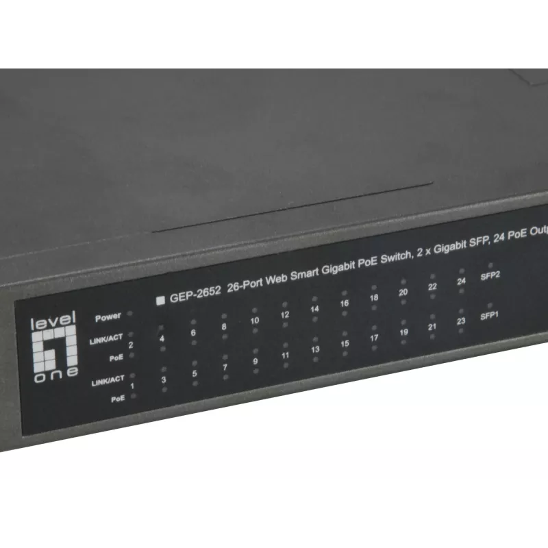 LevelOne GEP-2652 tinklo jungiklis, valdomas L2, Gigabit Ethernet (10/100/1000), Power over Ethernet (PoE), pilkas