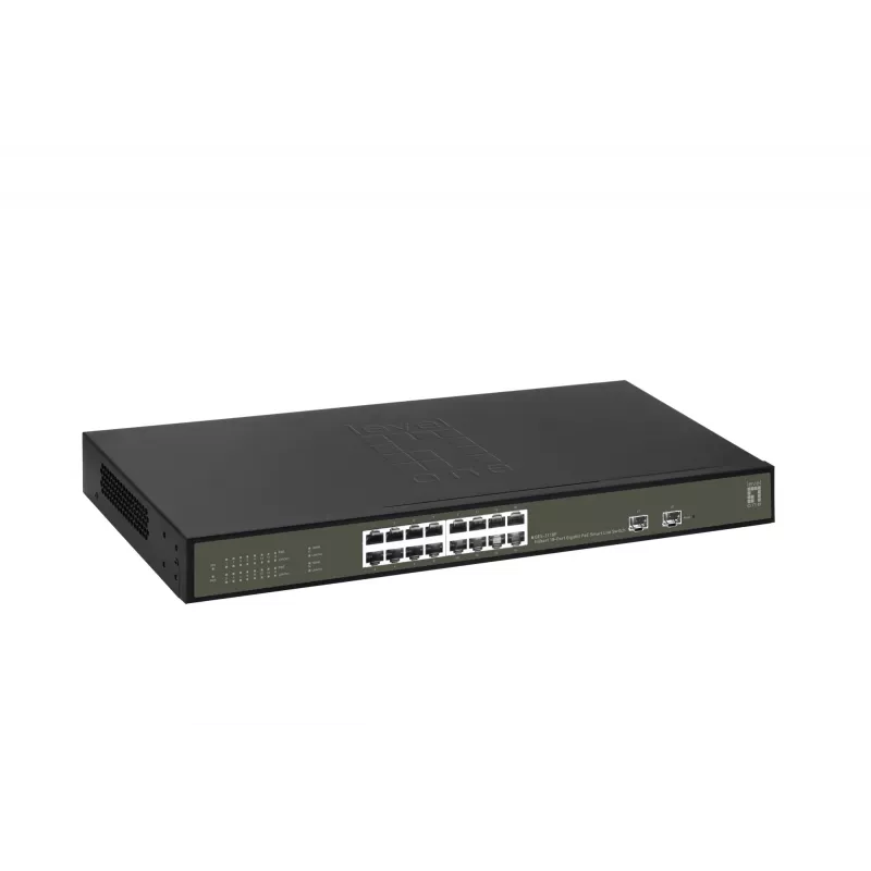 LevelOne GES-2118P Hilbert 18 prievadų gigabitinis PoE išmanusis lite jungiklis, 16 PoE išėjimų, 2 x gigabitiniai SFP, 802.3at/af PoE, 230 W PoE galios biudžetas