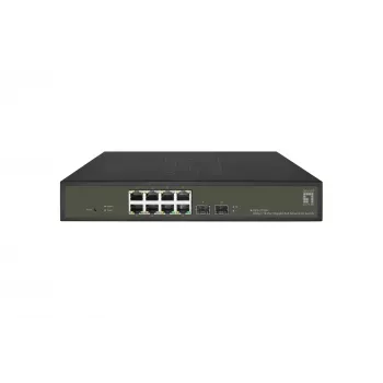 LevelOne Hilbert GES-2110P 10 prievadų Gigabit PoE Smart Lite jungiklis, 8 PoE išėjimai, 2 x Gigabit SFP, 802.3at/af PoE, 130W PoE galios biudžetas